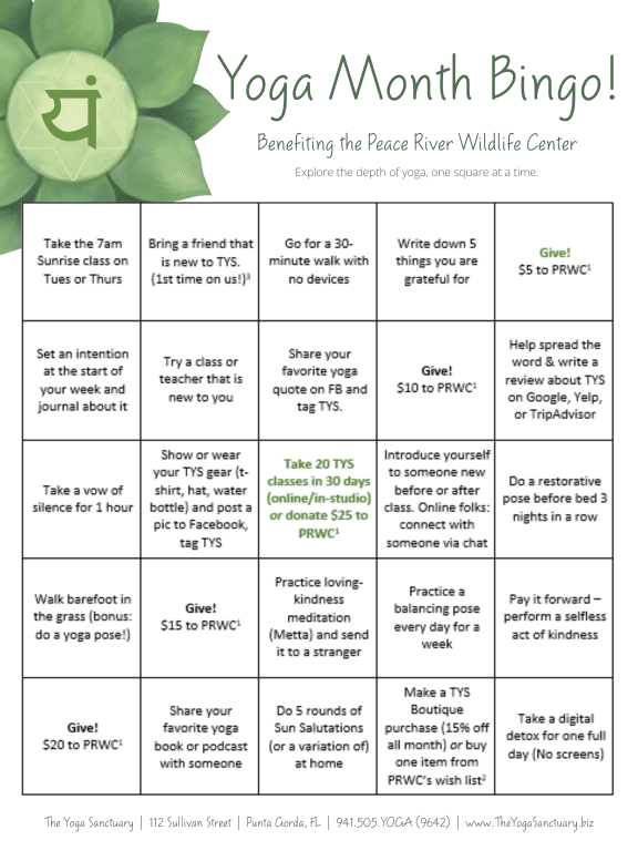 The Yoga Sanctuary Yoga Month Bingo Board 2025